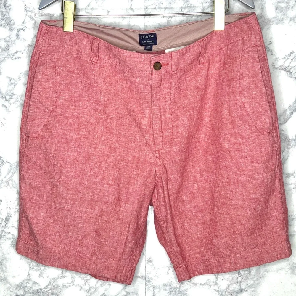 J. Crew Men’s LINEN Chino Shorts Salmon Pink Flat Front Men’s 36